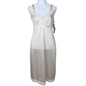 Vintage Lorraine Slip Dress 34 Blush Lace Nylon Empire Waist Lingerie USA 90s